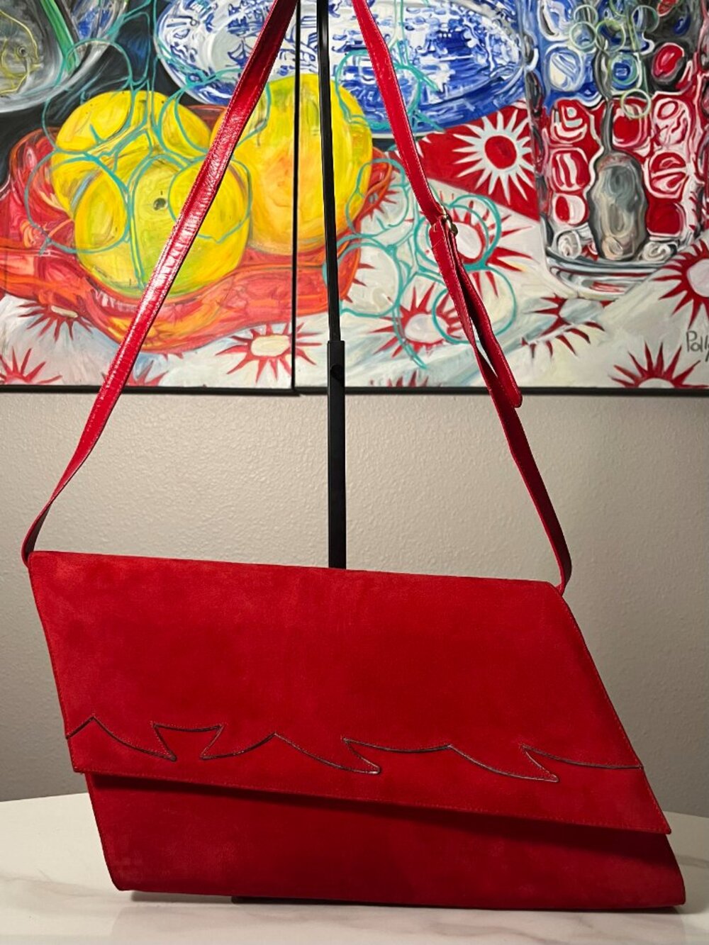 Bally Red Suede Convertible Shoulder Bag Clutch Vintage Rare 1980s